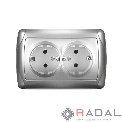 Розетка 2-м СП Маргарита 16А IP20 с заземл. серебр. UNIVersal М0128-S