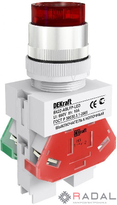 Выключатель кнопочный LED ABLFP ВК-22 d22мм 220В красн. DEKraft 25027DEK