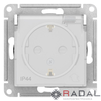 Механизм розетки 1-м СП AtlasDesign Aqua 16А IP44 с заземл. защ. шторки с защ. крышкой бел. SchE ATN440146
