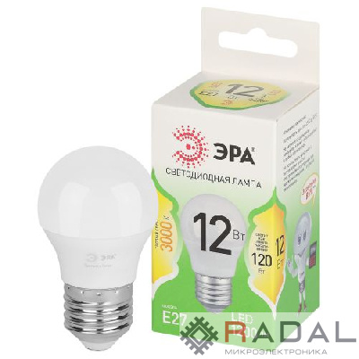 Лампа светодиодная GREEN LINE P45-12W-830-E27 GL 12Вт шар 3000К свет тепл. E27 Эра Б0067015