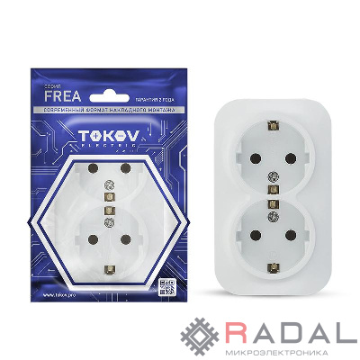 Розетка 2-м ОП Frea 16А IP20 250В с заземл. АБС-пластик бел. TOKOV ELECTRIC TKE-FR-R2Z-C01