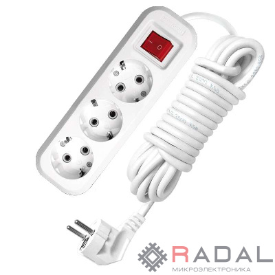 Удлинитель 3х5м с заземл. 13А IP20 S-303 с выкл. ПВС 3х1 UNIVersal 9631987