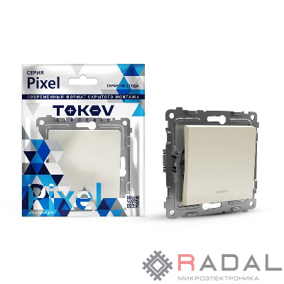 Выключатель 1-кл. СП Pixel 10А IP20 с индикатором механизм беж. TOKOV ELECTRIC TKE-PX-V1I-C02