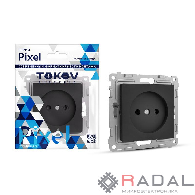 Розетка 1-м СП Pixel 16А IP20 без заземл. защ. шторки механизм карбон TOKOV ELECTRIC TKE-PX-R1SF-C14