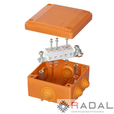 Коробка ответвительная FS 100х100х50мм 5р 450В 20А 10кв.мм с каб. вводами и клеммн. IP55 пластик. DKC FSB11510