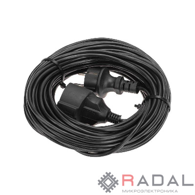 Удлинитель-шнур 1х20м с заземл. 6А 1.3кВт IP20 ПВС 3х0.75 черн. PROconnect 13-4910