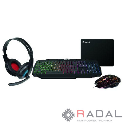 Комплект клавиатура и мышь GXZ900 игровой 1200-3600dpi + коврик + гарнитура черн. Intro Б0060194