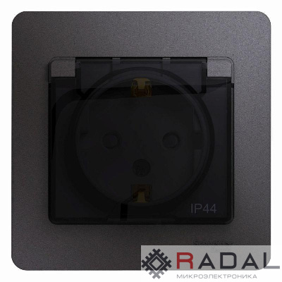 Розетка 1-м СП Glossa 16А IP44 250В с заземл. защ. шторки с крышкой в сборе графит SchE GSL001348