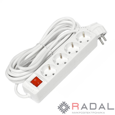 Удлинитель 4х5м с заземл. 16А IP20 3х1 с выкл. бел. DOMTOK 2500