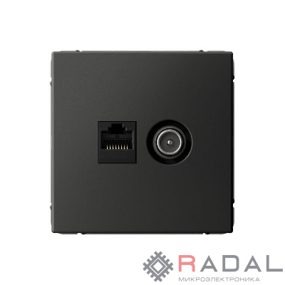 Розетка компьютерная + телевизионная 2-м ArtGallery RJ45 + TV кат.5E базальт SE GAL001489