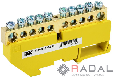 Шина PE "земля" на DIN-изол. ШНИ-8х12-10-Д-Ж IEK YNN10-812-10D-K05