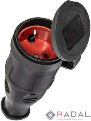 Розетка 16А IP44 прямая с заземл. каучук черн. КОСМОС RKsm-Z-IP(B)16A