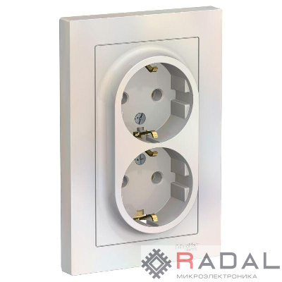 Розетка 2-м СП AtlasDesign 16А IP20 с заземл. в сборе жемчуж. SchE ATN000424