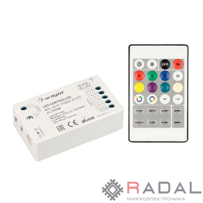 Контроллер ARL-4022-RGBW White 5-24В 4х4А ПДУ 24 кнопки RF IP20 пластик Arlight 032358