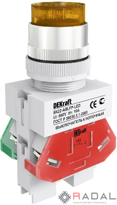 Выключатель кнопочный LED ABLFP ВК-22 d22мм 220В желт. DEKraft 25028DEK