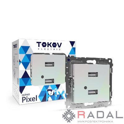 Розетка 2-м USB СП Pixel тип A+A 5В 1х2.1А 2х1.05А механизм перламутр. TOKOV ELECTRIC TKE-PX-2USB-C04