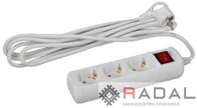 Удлинитель 3х5м с заземл. 16А IP20 U-3es-5m ПВС 3х1 с выкл. Эра Б0028379