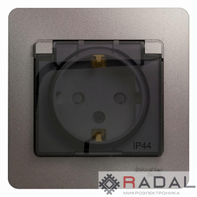 Розетка 1-м Glossa 16А 250В с защ. крышкой защ. шторки с заземл. в сборе IP44 платина SchE GSL001248