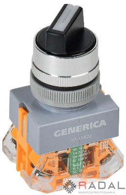 Переключатель D7-11X22 2 полож. 1НО+1НЗ возв. черн. GENERICA BSW50-11X22-3-22-2-K02-G