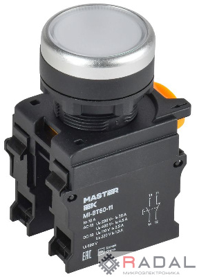 Кнопка d22мм 1НО+1НЗ MASTER бел. IEK MI-BT60-11-3-22-K01