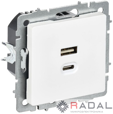 Розетка СП BRITE USB A+C 45Вт высокоск. заряд. РЮ11-2-БрАБ арктич. бел. IEK BR-U22-045-K91