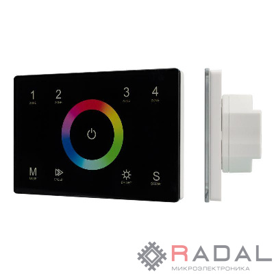 Панель Sens SMART-P83-RGB Black (230В 4 зоны 2.4G) (IP20 пластик) Arlight 028403