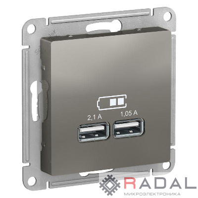 Розетка USB AtlasDesign тип A+A 5В 1х2.1А 2х1.05А механизм сталь SE ATN000933