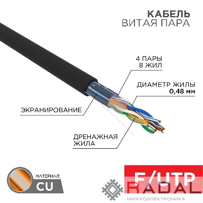 Кабель FTP 4х2х24AWG кат.5е медь наружн. прокл. 305м (м) PROCONNECT 01-0154