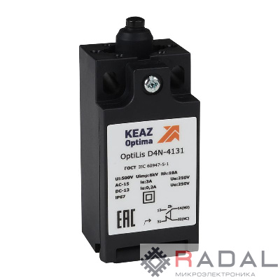 Выключатель концевой OptiLiS D4N-4131 толкатель пластик. EN 50047 XCKN2112P20 КЭАЗ 365302