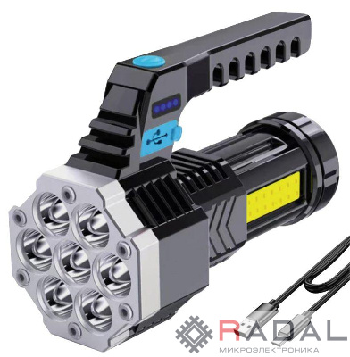 Фонарь аккумуляторный LED53404 4В 7LED+COB 3Вт 4 реж USB бокс черн. Ultraflash 15033