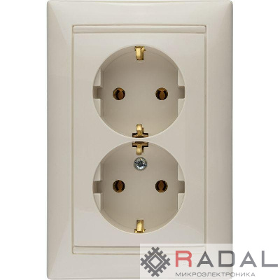 Розетка 2-м СП Valena 16А IP20 2х2P+E с заземл. немецк. стандарт в сборе сл. кость Leg 774370