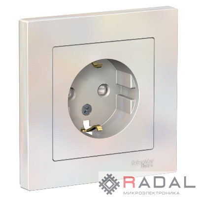 Розетка 1-м СП AtlasDesign 16А IP20 с заземл. защ. шторки в сборе жемчуж. SE ATN000444