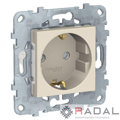Механизм розетки 1-м 2мод. Unica New 16А IP21 250В с заземл. защ. шторки винт. клеммы беж. SchE NU503744