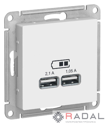 Розетка USB AtlasDesign тип A+A 5В/2.1А 2х5В/1.05А механизм лотос SE ATN001333