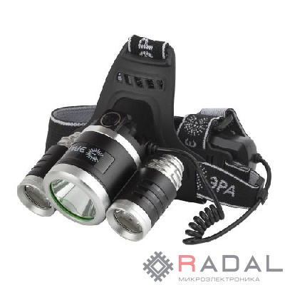 Фонарь аккумуляторный налобный GA-809 5Вт 3SMD CREE High Power Headlamp алюм. Эра Б0056111