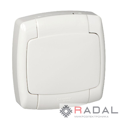 Розетка 1-м СП Рондо 16А IP44 250В с заземл. защ. шторки с крышкой бел. SchE RS16-126B-BI