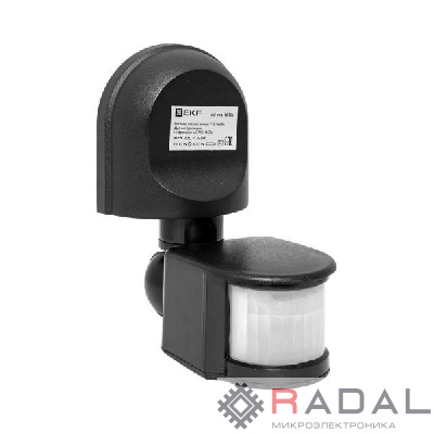 Датчик движения (ИК) MS-16Cb настен. 1200Вт 180гр. до 12м IP44 черн. PROxima EKF dd-ms-16Cb