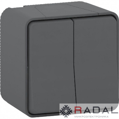 Переключатель 2-кл. ОП Mureva Styl 10А IP55 (сх. 6+6) в сборе антрацит SchE MUR35022
