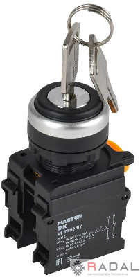 Переключатель 2 полож. 1НО+1НЗ с ключом черн. MASTER IEK MI-SW60-11Y-3-34-2-K02