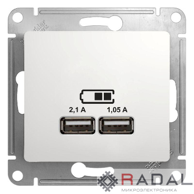 Розетка USB 2-м СП Glossa A+A 5В/2.1А 2х5В/1.05А механизм бел. SchE GSL000133