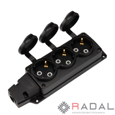 Колодка удлинителя 3-м с заземл. 16А IP54 влагозащ. с защ. крышкой COMPACT каучук черн. Rexant 111-223