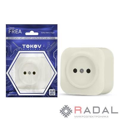 Розетка 1-м ОП Frea 16А IP20 250В без заземл. АБС-пластик беж. TOKOV ELECTRIC TKE-FR-R1-C02