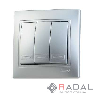 Выключатель 3-кл. СП Мира 10А IP20 метал. сер. LEZARD 701-1010-109