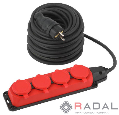 Удлинитель силовой UK-4e-3x1.5-30m-IP44(KG) с заземлением 4 розетки каучук 30м КГ 3х1.5кв.мм IP44 Эра Б0057588