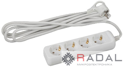 Удлинитель 4х5м с заземл. 10А ПВС 3х0.75 UX-4e-5m ЭРА Б0038580