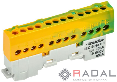Шина PE "земля" изол на универс. держ. 6х9-12-ЖЗ TEKFOR IEK TF-NN10-12-KL-K52