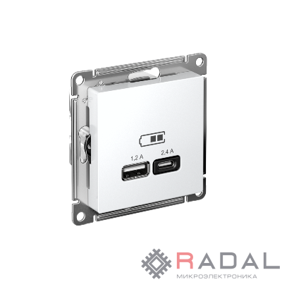 Механизм розетки USB AtlasDesign A+С 5В/2.4А 2х5В/1.2А бел. SchE ATN000139