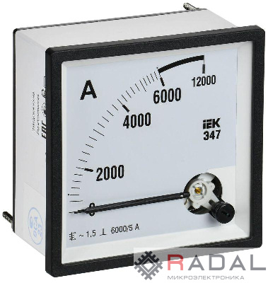 Амперметр Э47 6000/5А класс точн. 1.5 96х96мм IEK IPA20-6-6000-E