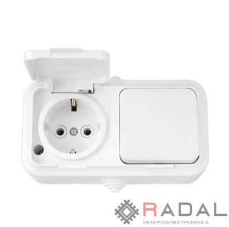 Блок ОП (розетка с заземл. + 1-кл. выкл.) IP44 бел. Bylectrica В-РЦ-657