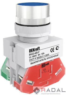 Выключатель кнопочный ABLF ВК-22 d22мм 220В син. DEKraft 25016DEK